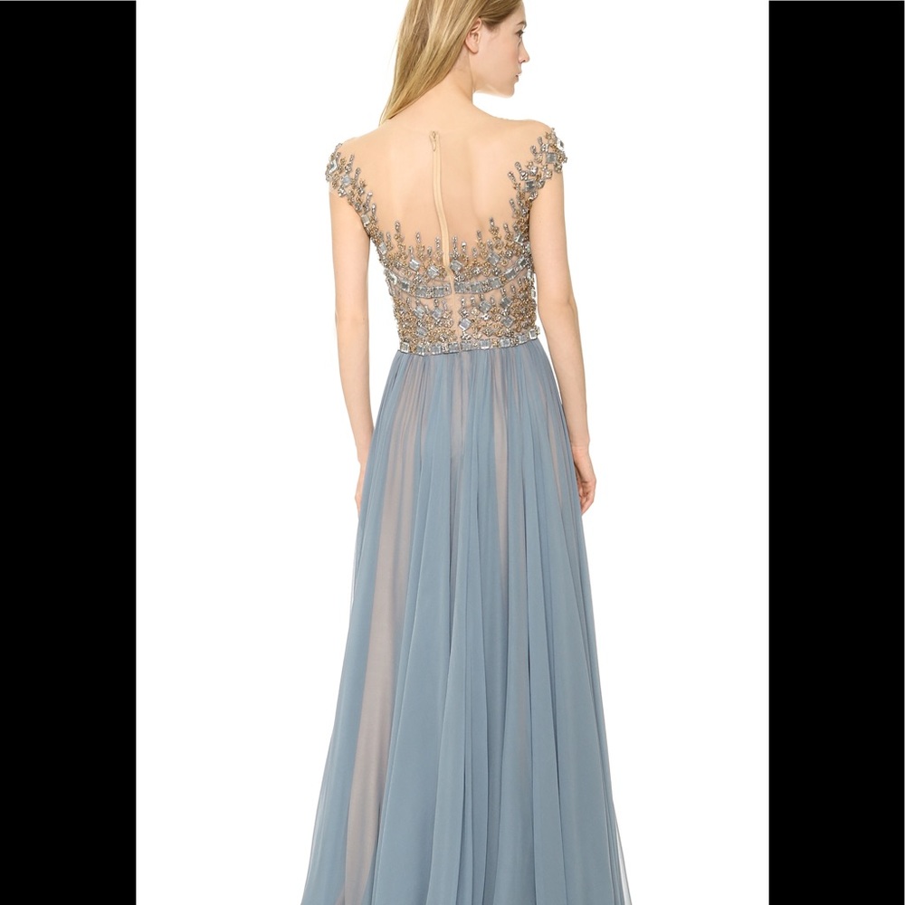 Reem Acra Embroidered Illusion Gown Blue Smoke - Picture 4 of 4
